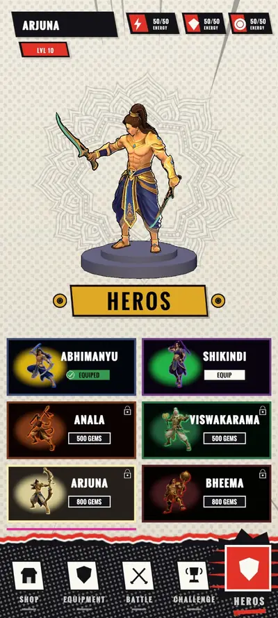 Hero select screen